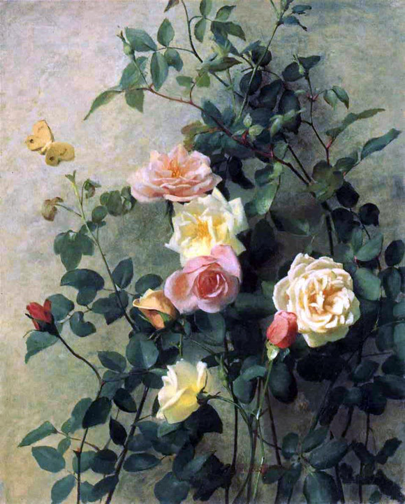  George Cochran Lambdin Roses on a Wall - Canvas Art Print