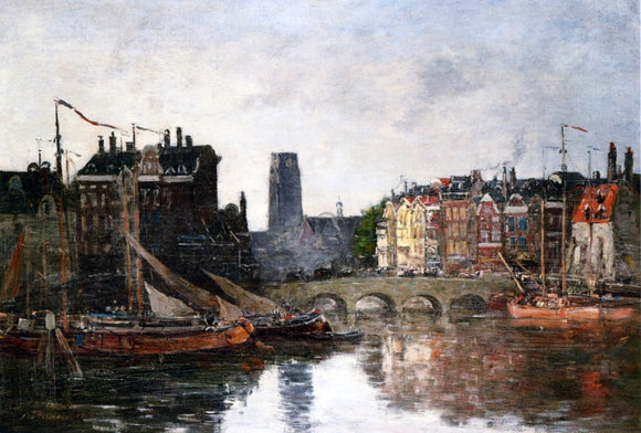  Eugene-Louis Boudin Rotterdam, the Pont de la Bourse - Canvas Art Print