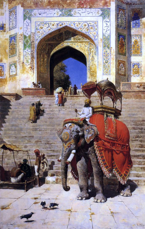  Edwin Lord Weeks A Royal Elephant at the Gateway to the Jami Masjid, Mathura - Canvas Art Print