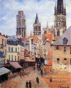  Camille Pissarro Rue de l'Eppicerie, Rouen: Morning, Grey Weather - Canvas Art Print