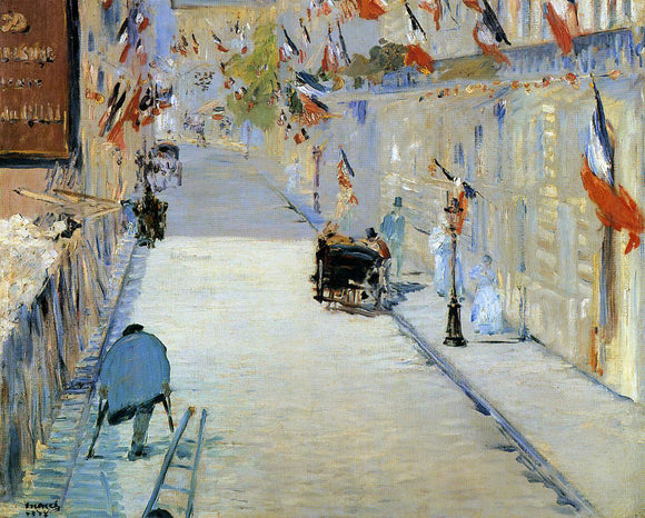  Edouard Manet Rue Mosnier Decorated with Flags, with a Man on Crutches - Canvas Art Print