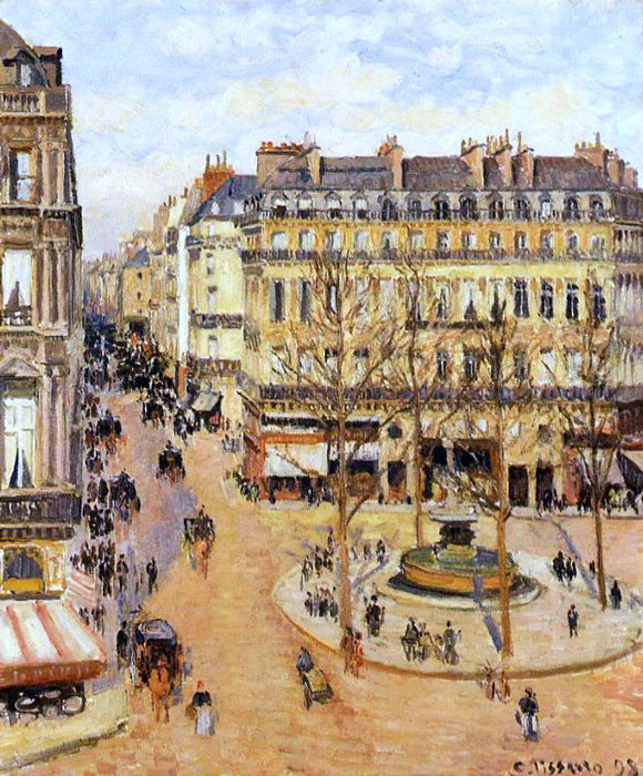  Camille Pissarro Rue Saint-Honore: Morning Sun Effect, Place du Theatre Francais - Canvas Art Print