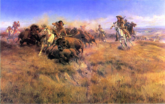  Charles Marion Russell Running Buffalo - Canvas Art Print