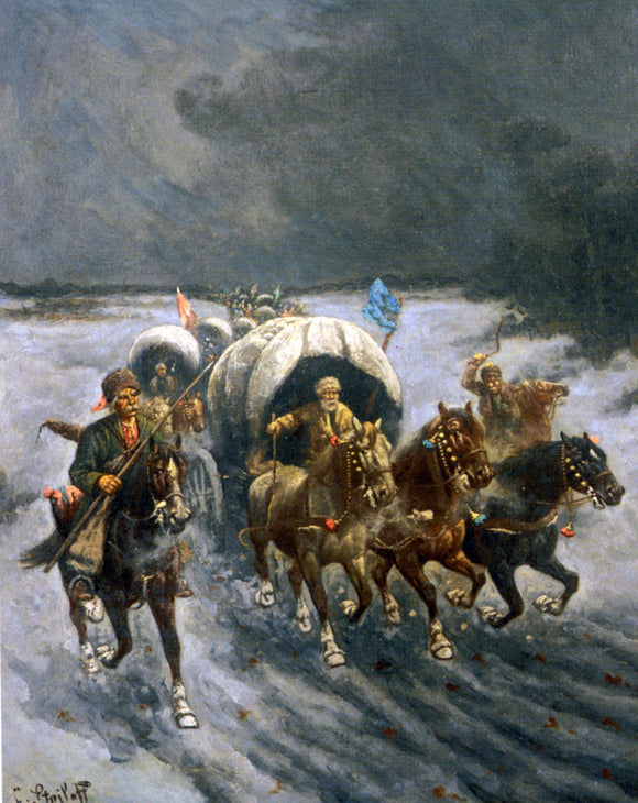  Constantin Stoiloff Russian Caravans in the Snow - Canvas Art Print