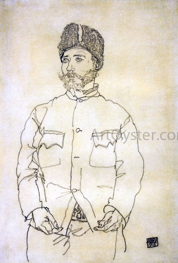  Egon Schiele Russian Prisoner of War with Fur Hat - Canvas Art Print
