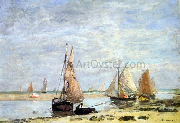  Eugene-Louis Boudin Sailboats near Trouville - Canvas Art Print