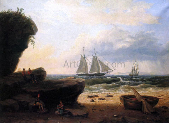  Thomas Birch Sailing along the Shore - Canvas Art Print