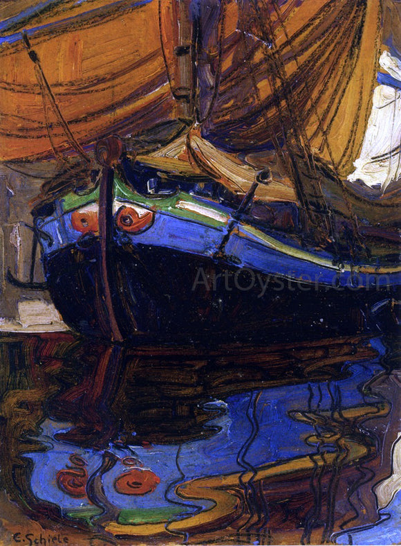  Egon Schiele A Sailing Boat with Reflection in the Water - Canvas Art Print