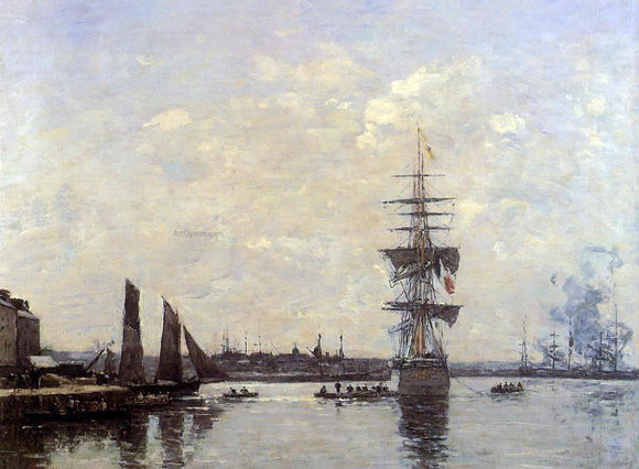  Eugene-Louis Boudin Sailing Boats at Quay - Canvas Art Print