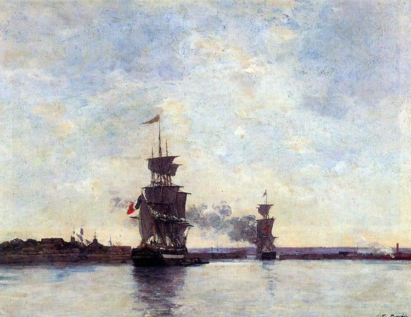  Eugene-Louis Boudin Sailing Ships Entering Port - Canvas Art Print