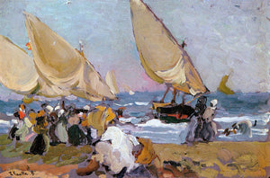  Joaquin Sorolla Y Bastida Sailing Vessels on a Breezy Day, Valencia - Canvas Art Print