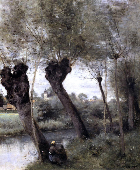  Jean-Baptiste-Camille Corot Saint-Nicholas-les-Arras; Willows on the Banks of the Scarpe - Canvas Art Print