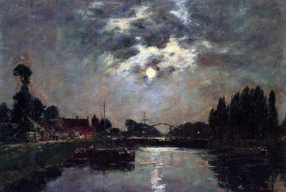  Eugene-Louis Boudin Saint-Valery-sur-Somme, Moonrise over the Canal - Canvas Art Print