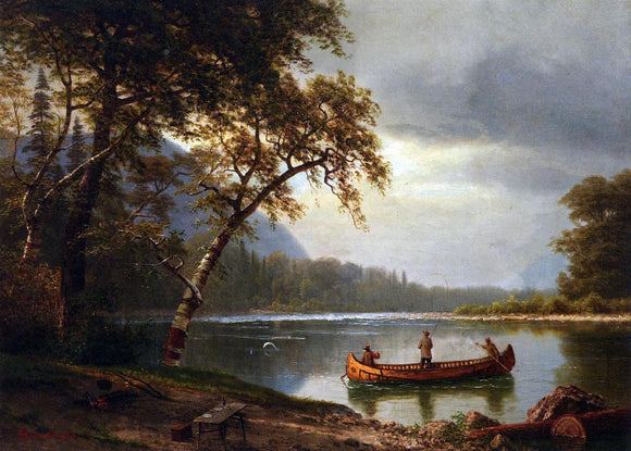  Albert Bierstadt Salmon Fishing on the Cascapediac River - Canvas Art Print
