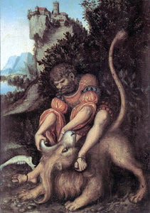  The Elder Lucas Cranach Samson's Fight with the Lion - Canvas Art Print