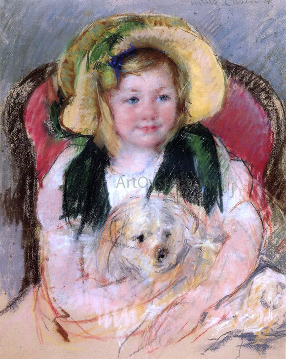  Mary Cassatt Sara with Her Dog, in an Armchair, Wearing a Bonnet with a Plum Ornament - Canvas Art Print