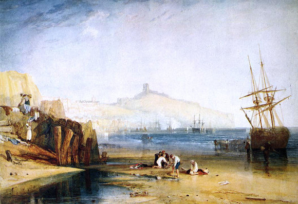  Joseph William Turner Scarborough Town and Castle: Morning: Boys Catching Crabs - Canvas Art Print