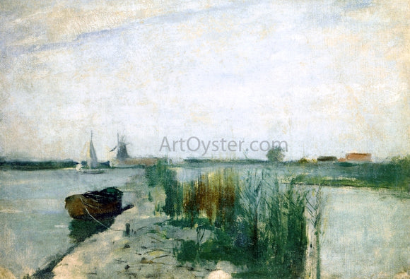  John Twachtman Scene Along a Dutch River - Canvas Art Print