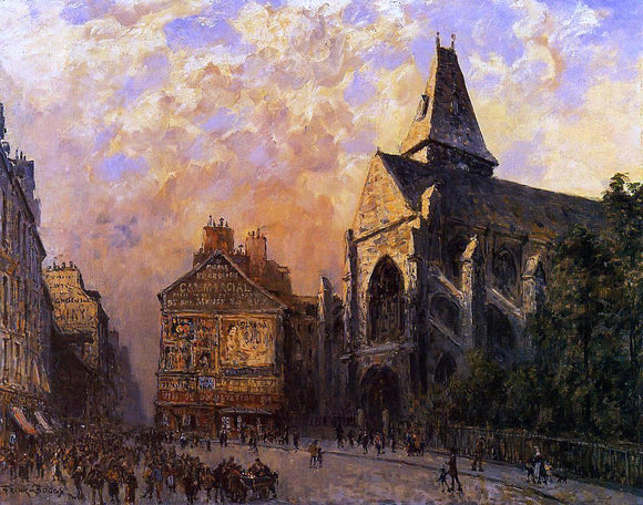  Frank Myers Boggs Scene of a Street in front of the Church of Saint-Medard, Paris - Canvas Art Print