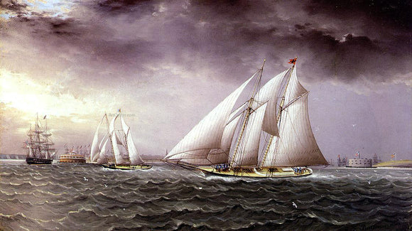  James E Buttersworth Schooner Race in New York Harbor - Canvas Art Print