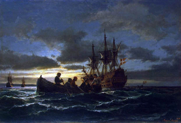  Anton Melbye Sea at Night - Canvas Art Print