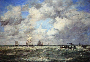  Eugene-Louis Boudin Seascape, Les Lamaneurs - Canvas Art Print