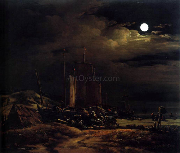  Egbert Van der Poel Seashore by Moonlight - Canvas Art Print