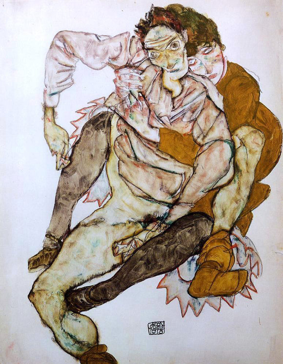  Egon Schiele Seated Couple (also known as Egon and Edith Schiele) - Canvas Art Print