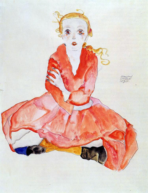  Egon Schiele Seated Girl Facing Front - Canvas Art Print