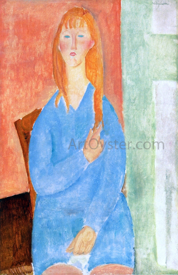  Amedeo Modigliani Seated Girl, Untied Hair (also known as Girl in Blue) - Canvas Art Print