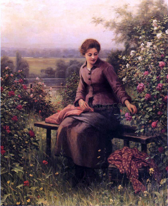 Daniel Ridgway Knight Seated Girl with Flowers - Canvas Art Print