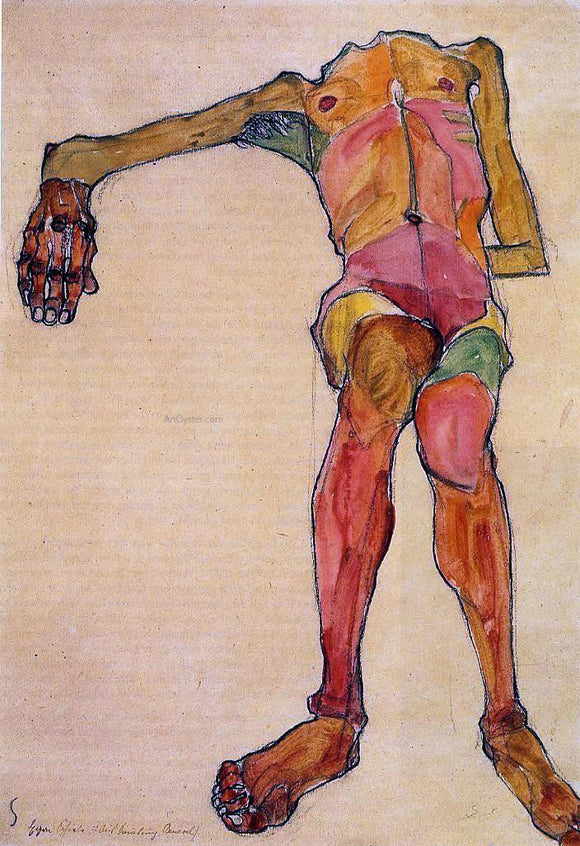  Egon Schiele Seated Male Nude, Right Hand Outstretched - Canvas Art Print