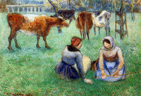  Camille Pissarro Seated Peasants Watching Cows - Canvas Art Print
