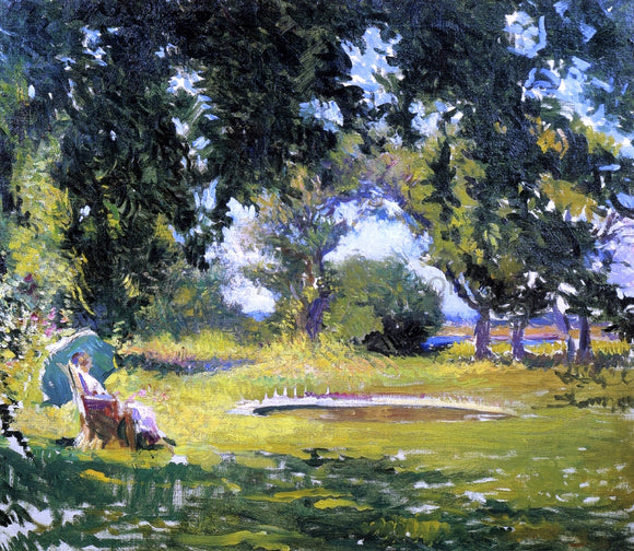  Edmund Tarbell Seated Woman by a Pond (also known as My Wife in a Garden) - Canvas Art Print