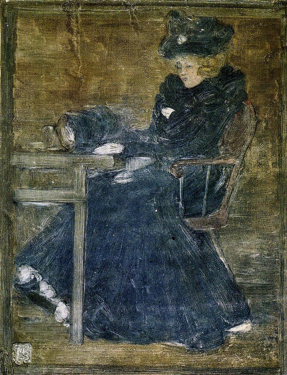  Maurice Prendergast Seated Woman in Blue (also known as At the Cafe) - Canvas Art Print