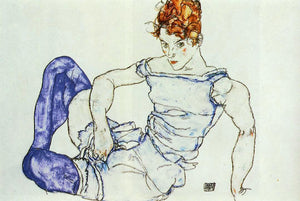  Egon Schiele Seated Woman in Violet Stockings - Canvas Art Print