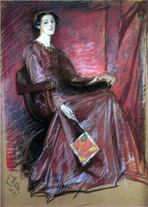  Edwin Austin Abbey Seated Woman Wearing Elizabethan Headdress - Canvas Art Print
