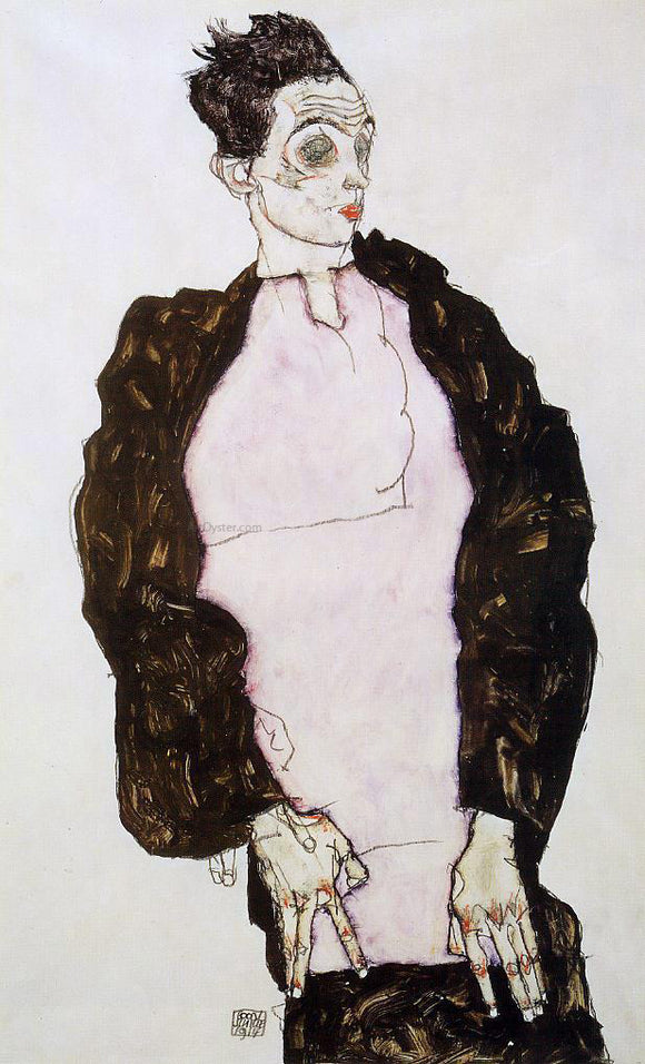  Egon Schiele Self Portrait in Lavender and Dark Suit, Standing - Canvas Art Print