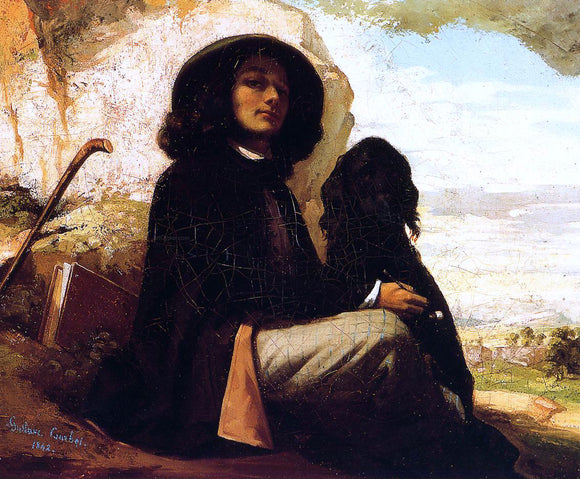  Gustave Courbet Self Portrait with a Black Dog - Canvas Art Print