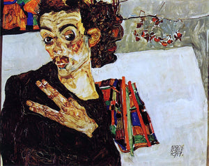  Egon Schiele Self Portrait with Black Vase and Spread Fingers - Canvas Art Print