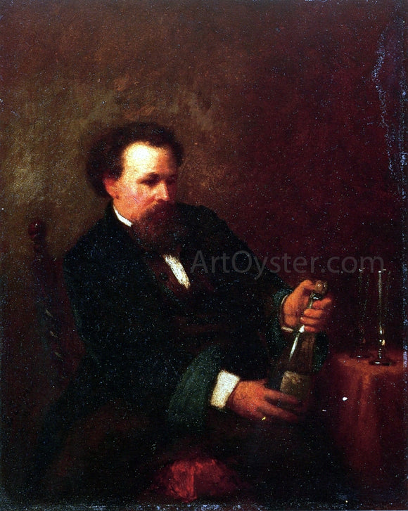  Eastman Johnson Self Portrait with Bottle of Champagne - Canvas Art Print