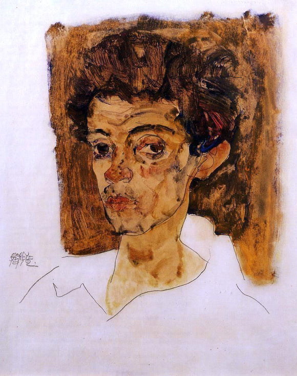  Egon Schiele Self Portrait with Brown Background - Canvas Art Print