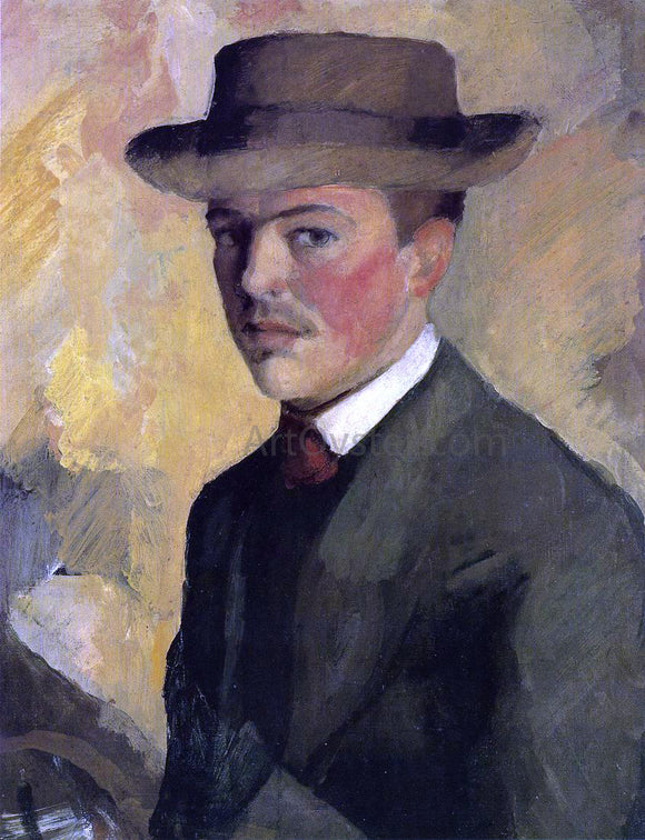  August Macke Self Portrait with Hat - Canvas Art Print