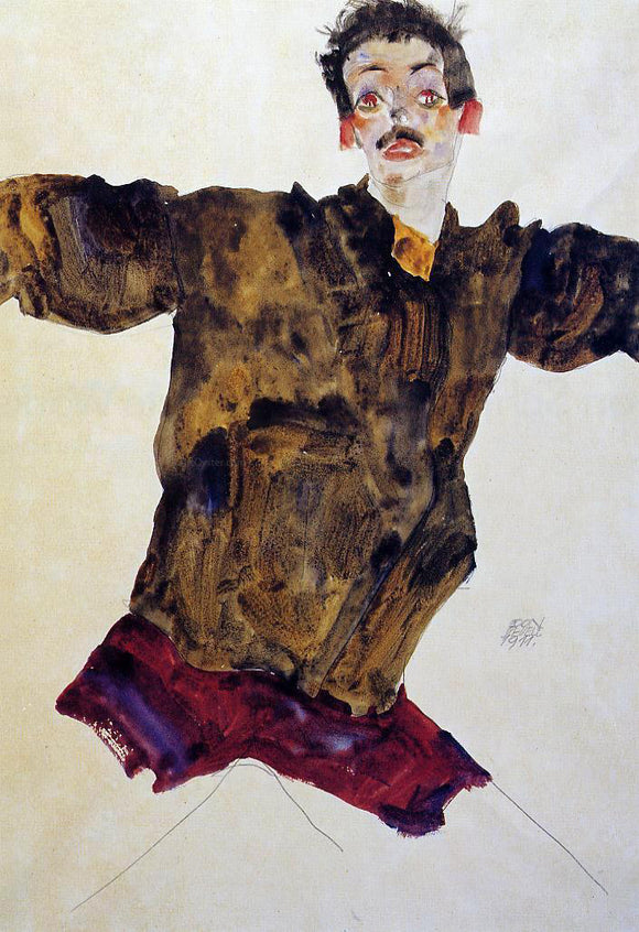  Egon Schiele Self Portrait with Outstretched Arms - Canvas Art Print