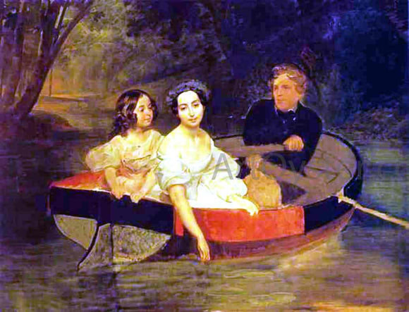  Karl Pavlovich Brulloff Self-portrait with Baroness Ye. N. Meller-Zakomelskaya and a Girl in a Boat (Unfinished) - Canvas Art Print