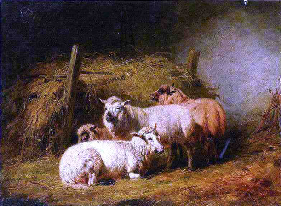  Arthur Fitzwilliam Tait Sheep in Shed - Canvas Art Print