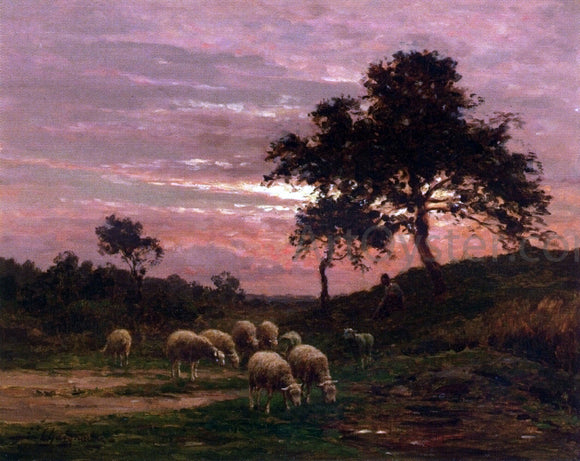  Jean Ferdinand Chaigneau Shepherd and his Flock at Sunset - Canvas Art Print