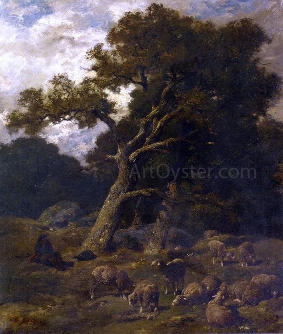  Charles Emile Jacque Shepherd and his Sheep in Fontaineblelau Forest - Canvas Art Print