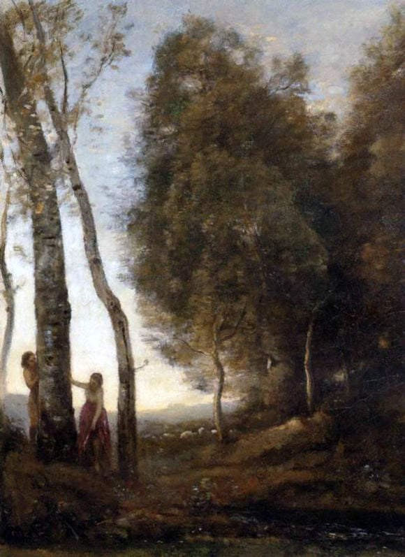  Jean-Baptiste-Camille Corot Shepherd and Shepherdess at Play - Canvas Art Print