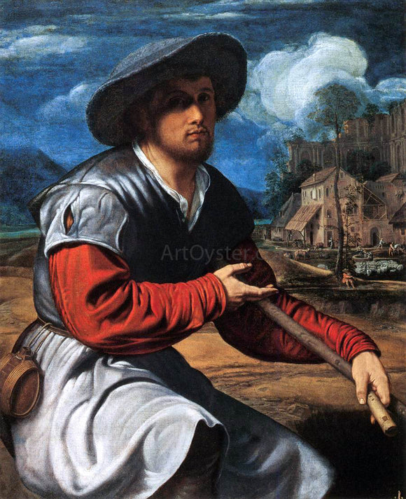  Giovanni Girolamo Savoldo Shepherd with a Flute - Canvas Art Print